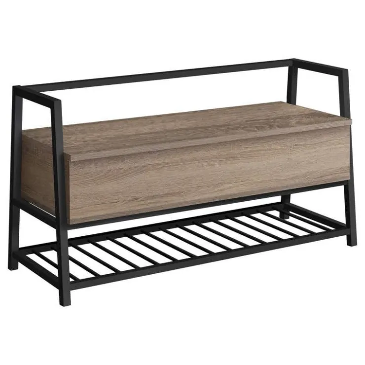Monarch Bench - shoe rack / flip top storage - 42"l - wood-look / black me - Dark Taupe Discount