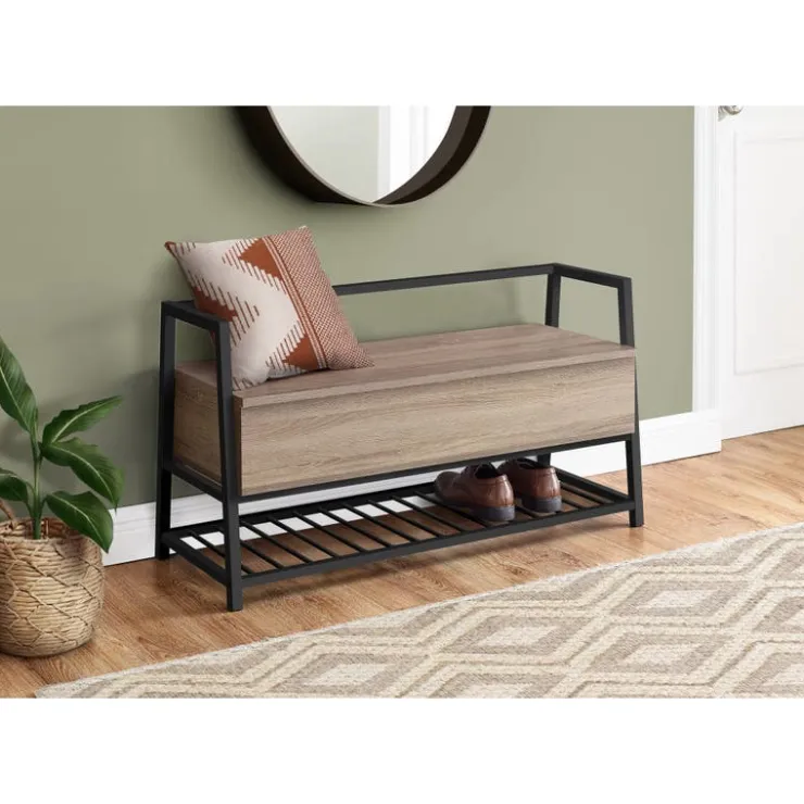 Monarch Bench - shoe rack / flip top storage - 42"l - wood-look / black me - Dark Taupe Discount