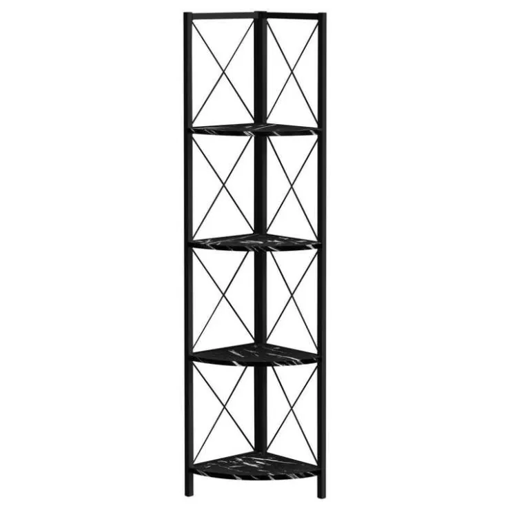 Monarch Bookcase - 4 tier corner etagere - metal frame x-design - 60"h - marble - Black Online