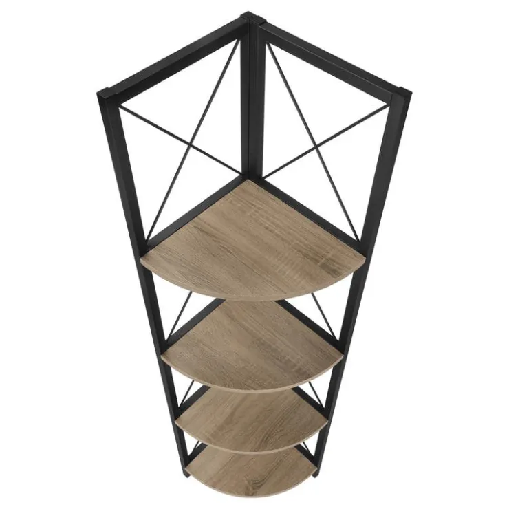 Monarch Bookcase - 4 tier corner etagere - metal frame x-design - 60"h - w - Dark Taupe Clearance