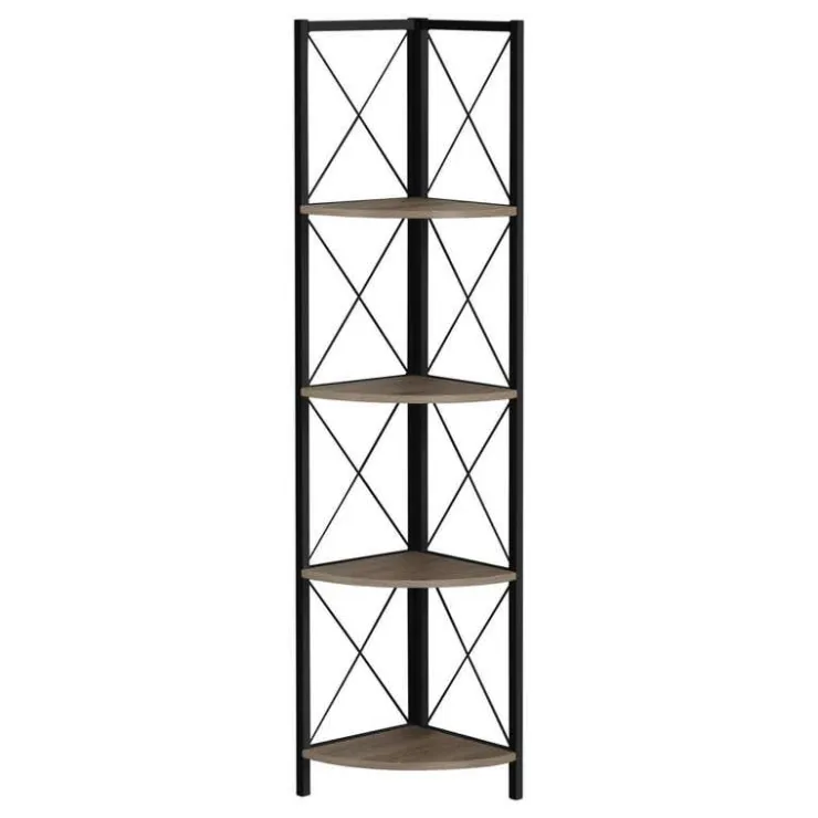 Monarch Bookcase - 4 tier corner etagere - metal frame x-design - 60"h - w - Dark Taupe Clearance