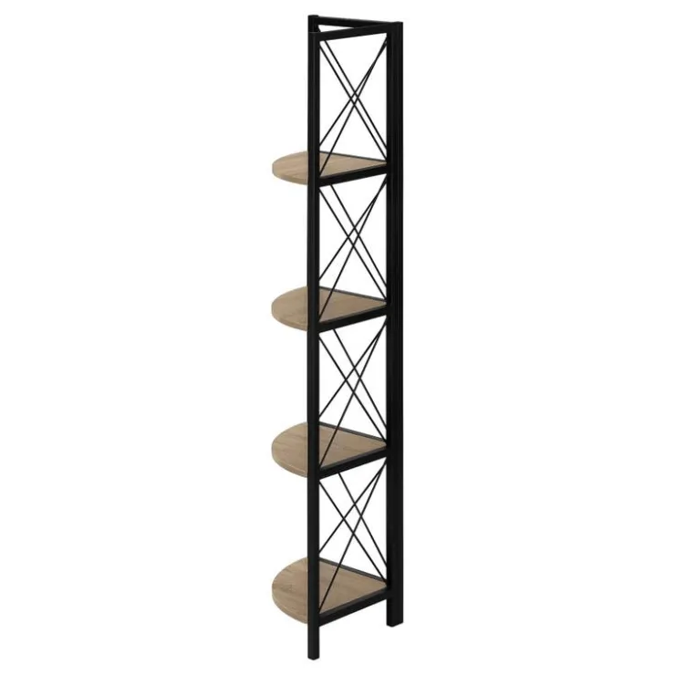Monarch Bookcase - 4 tier corner etagere - metal frame x-design - 60"h - w - Dark Taupe Clearance