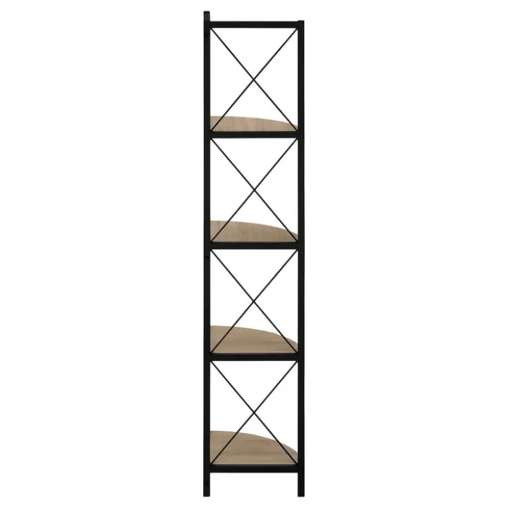 Monarch Bookcase - 4 tier corner etagere - metal frame x-design - 60"h - w - Dark Taupe Clearance