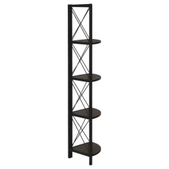 Monarch Bookcase - 4 tier corner etagere - metal frame x-design - 60"h - /bla - Espresso