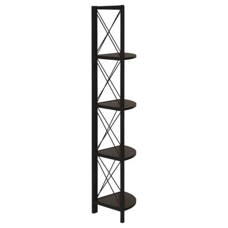 Monarch Bookcase - 4 tier corner etagere - metal frame x-design - 60"h - /bla - Espresso