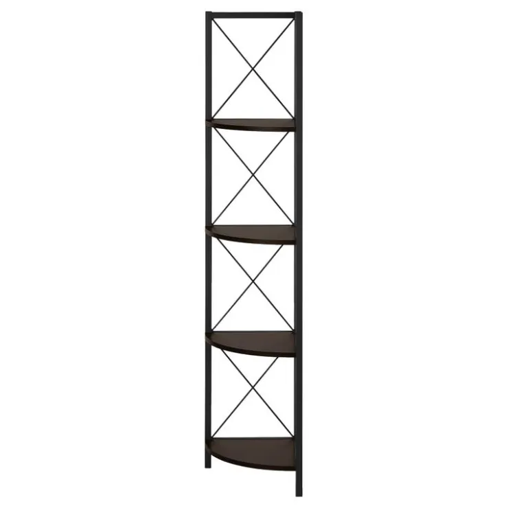 Monarch Bookcase - 4 tier corner etagere - metal frame x-design - 60"h - /bla - Espresso