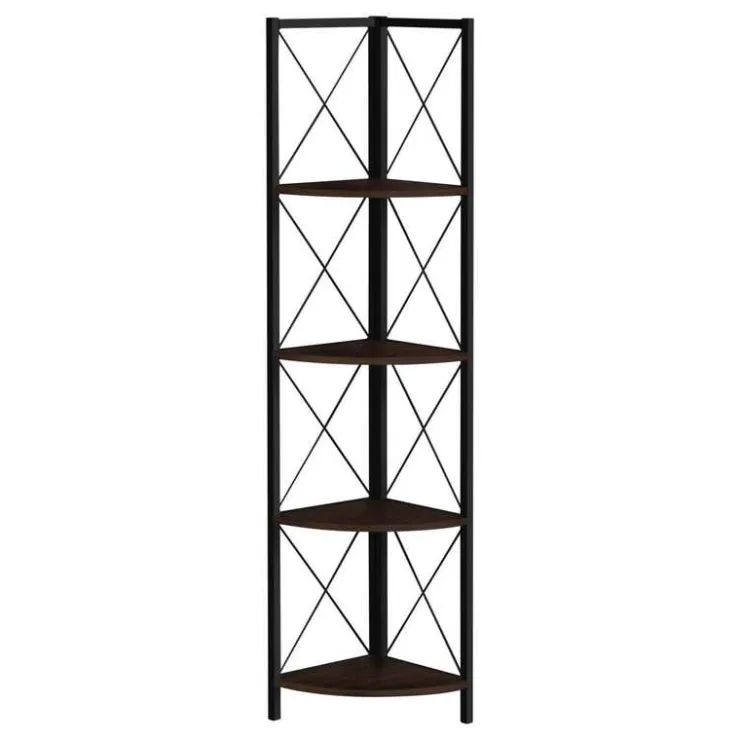 Monarch Bookcase - 4 tier corner etagere - metal frame x-design - 60"h - /bla - Espresso