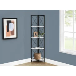 Monarch Bookcase - 4 tier corner etagere - metal frame x-design - 60"h - marble - White Outlet