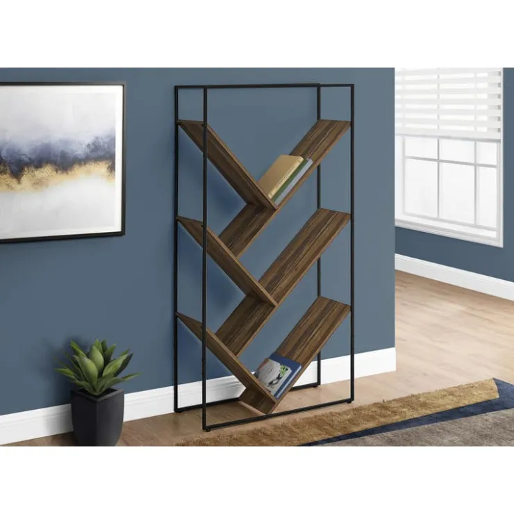 Monarch Bookcase / etagere - 5 slanted open shelves - 60"h - reclaimed wood-loo - Brown Clearance