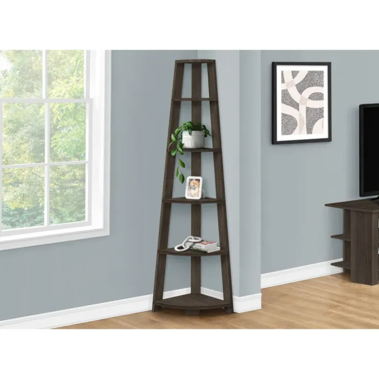 Monarch Bookcase - 72""h / brown corner accent etagere - Oak Sale
