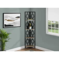 Monarch Bookcase - 62"h / / black metal corner etagere - Dark Taupe Discount