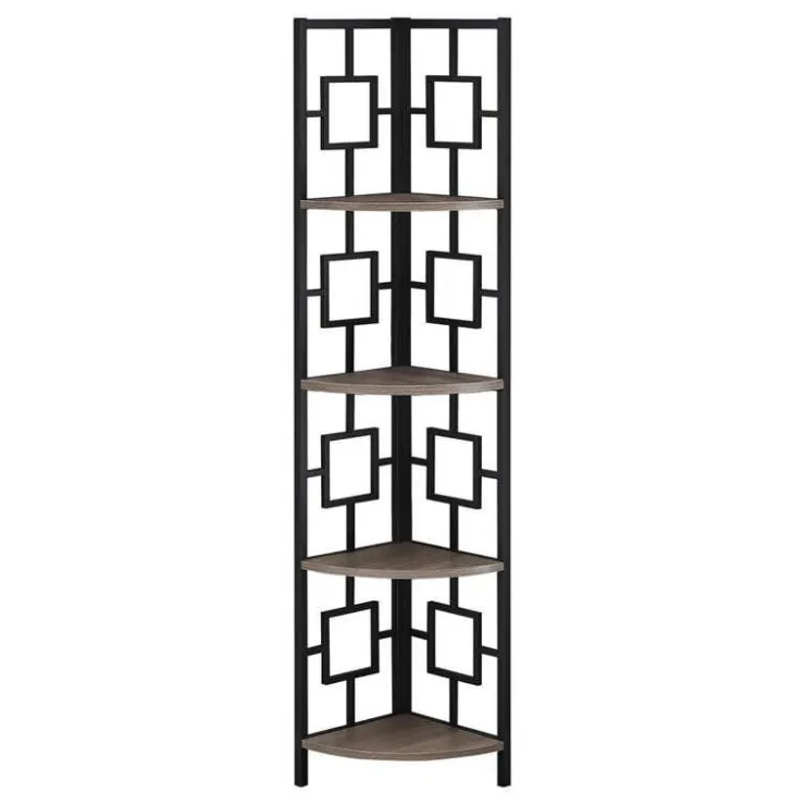 Monarch Bookcase - 62"h / / black metal corner etagere - Dark Taupe Discount