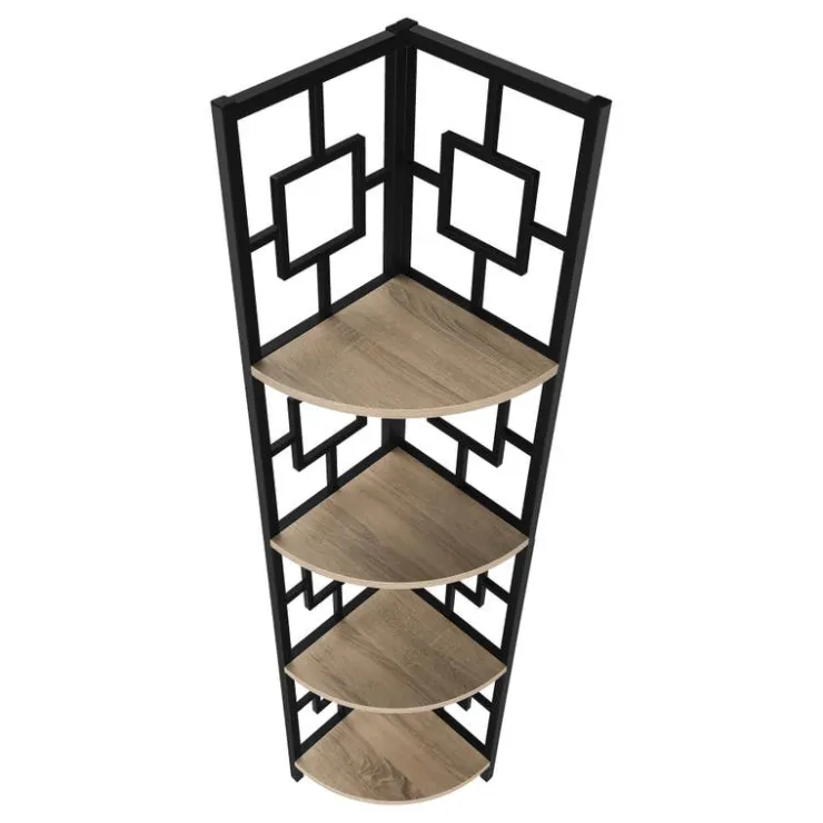 Monarch Bookcase - 62"h / / black metal corner etagere - Dark Taupe Discount