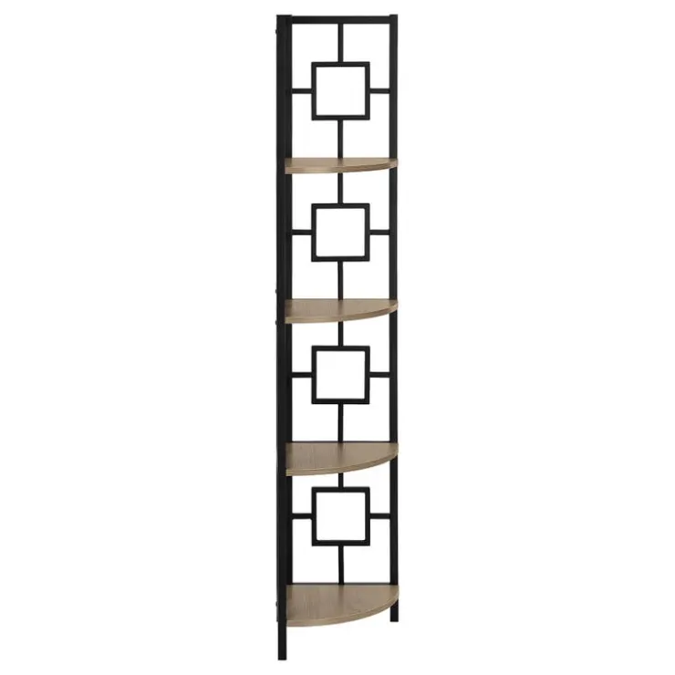 Monarch Bookcase - 62"h / / black metal corner etagere - Dark Taupe Discount
