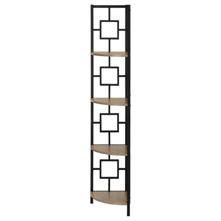 Monarch Bookcase - 62"h / / black metal corner etagere - Dark Taupe Discount