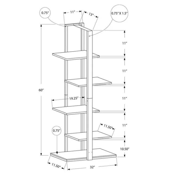 Monarch Bookcase - 60"h / / black metal - Dark Taupe Sale