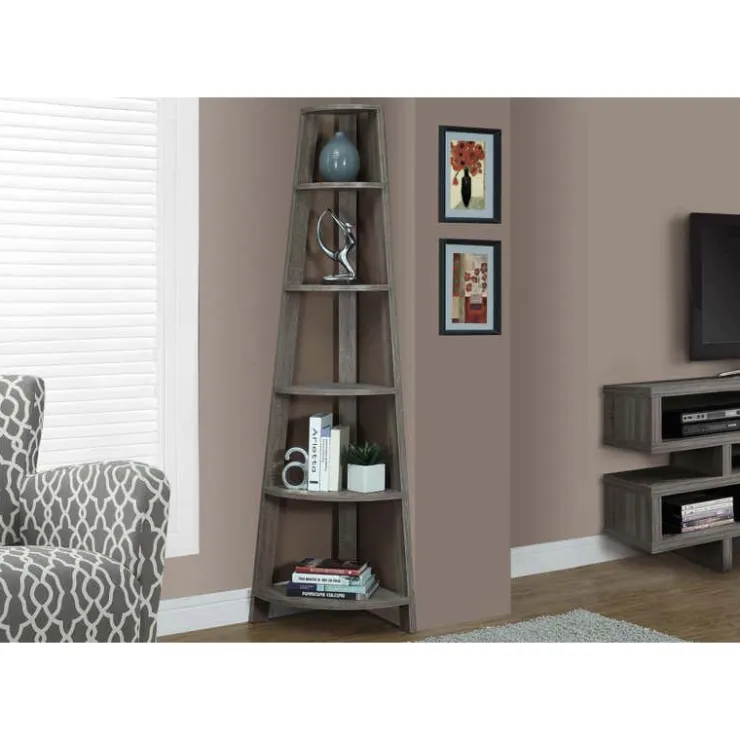 Monarch Bookcase - 72"h / corner accent etagere - Dark Taupe Online