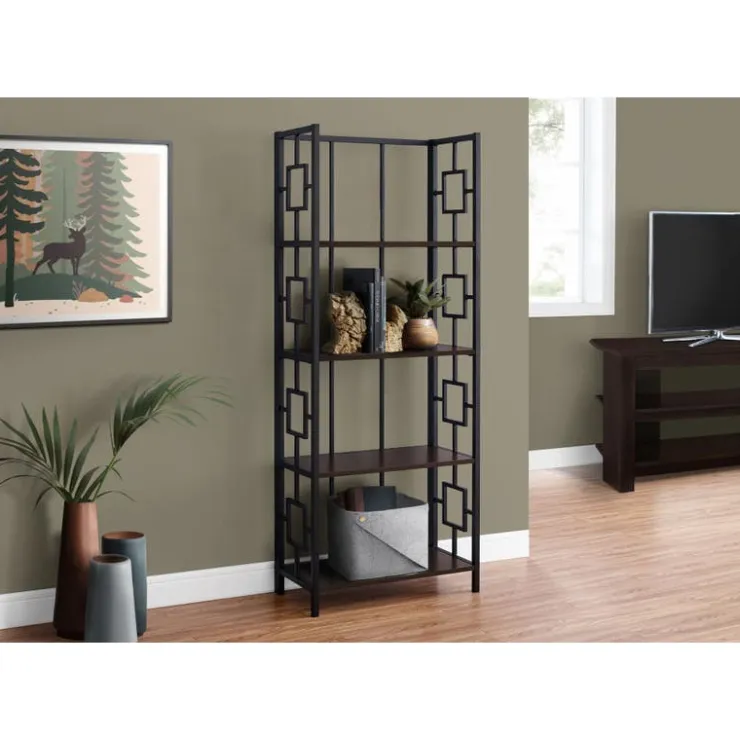 Monarch Bookcase - 62"h / / black metal etagere - Espresso Clearance