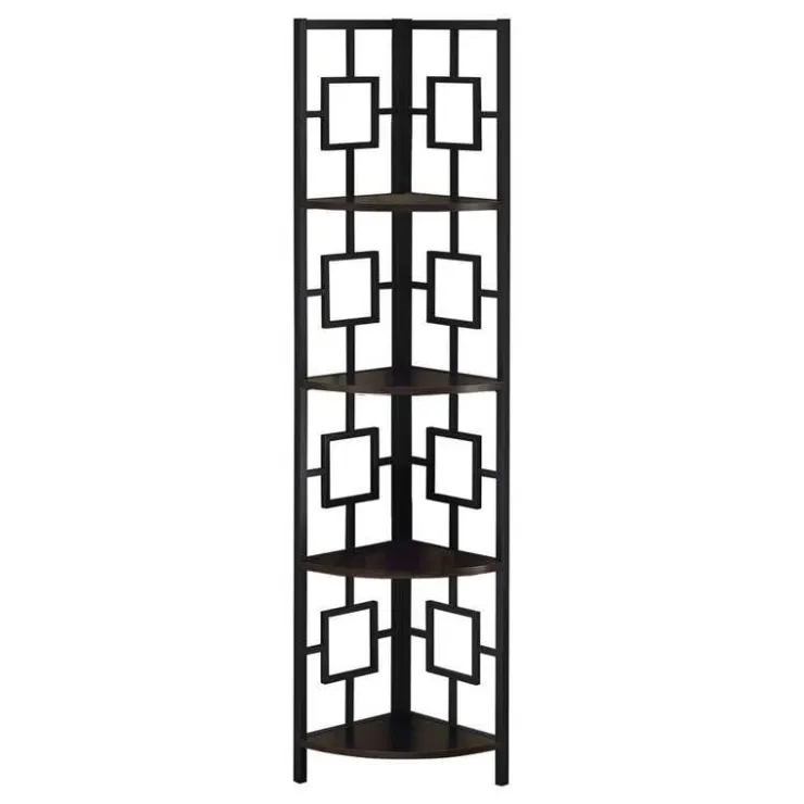 Monarch Bookcase - 62"h / / black metal corner etagere - Espresso Sale