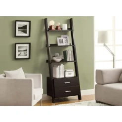 Monarch Bookcase - 69"h / ladder w/ 2 storage drawers - Espresso Clearance