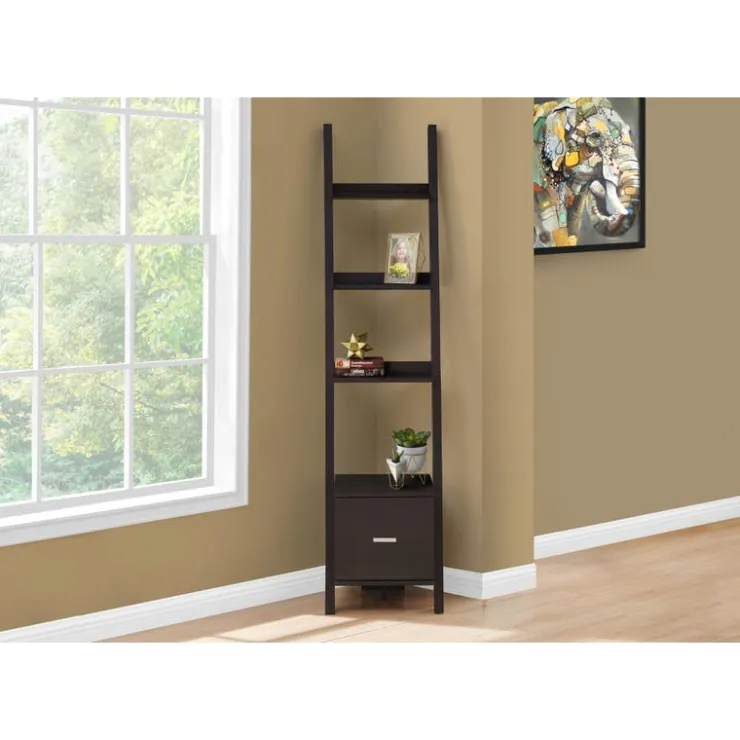 Monarch Bookcase - 69"h / ladder w/ storage drawer - Espresso Hot