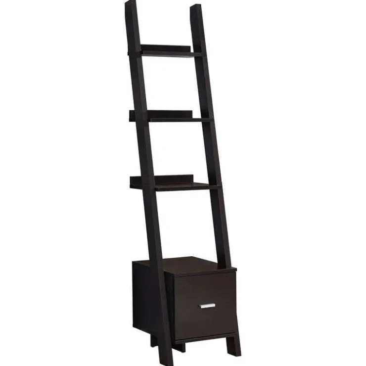 Monarch Bookcase - 69"h / ladder w/ storage drawer - Espresso Hot