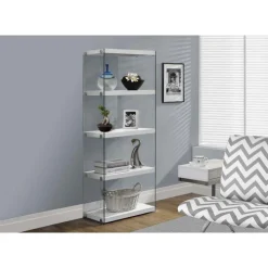 Monarch Bookcase - 60"h / glossy with tempered glass - White New