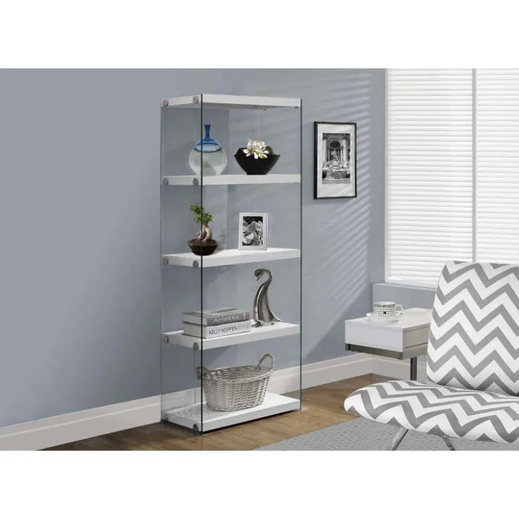 Monarch Bookcase - 60"h / glossy with tempered glass - White New