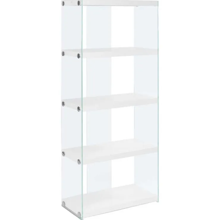 Monarch Bookcase - 60"h / glossy with tempered glass - White New