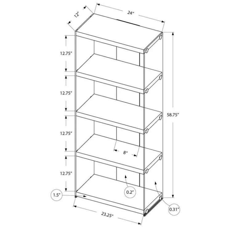Monarch Bookcase - 60"h / glossy with tempered glass - White New