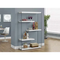 Monarch Bookcase - 60"h / glossy with tempered glass - White Outlet