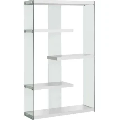 Monarch Bookcase - 60"h / glossy with tempered glass - White Outlet