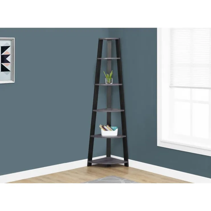 Monarch Bookcase - 72"h / -black corner accent etagere - Grey New