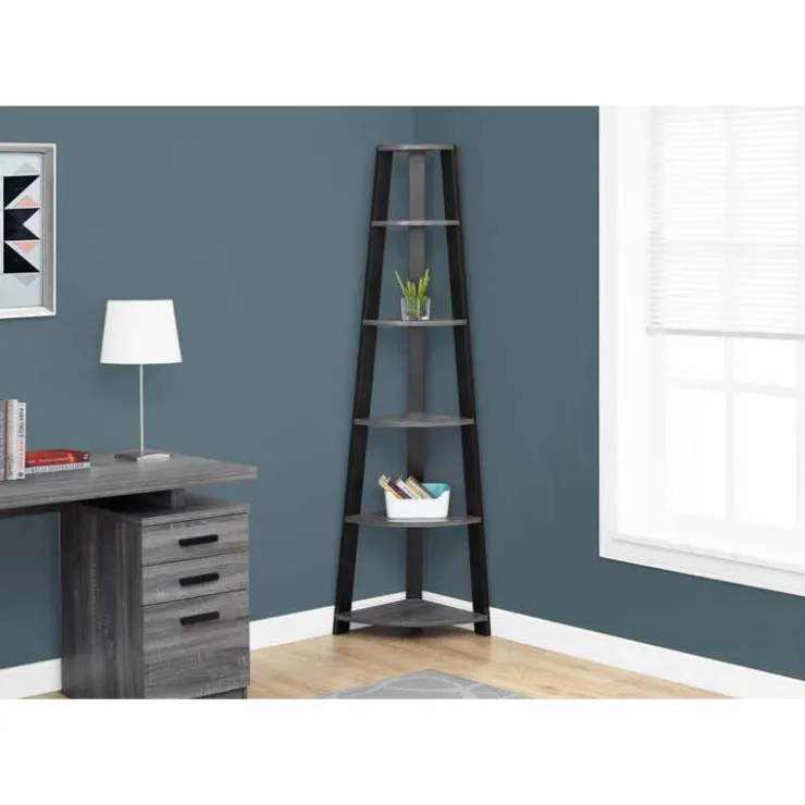 Monarch Bookcase - 72"h / -black corner accent etagere - Grey New