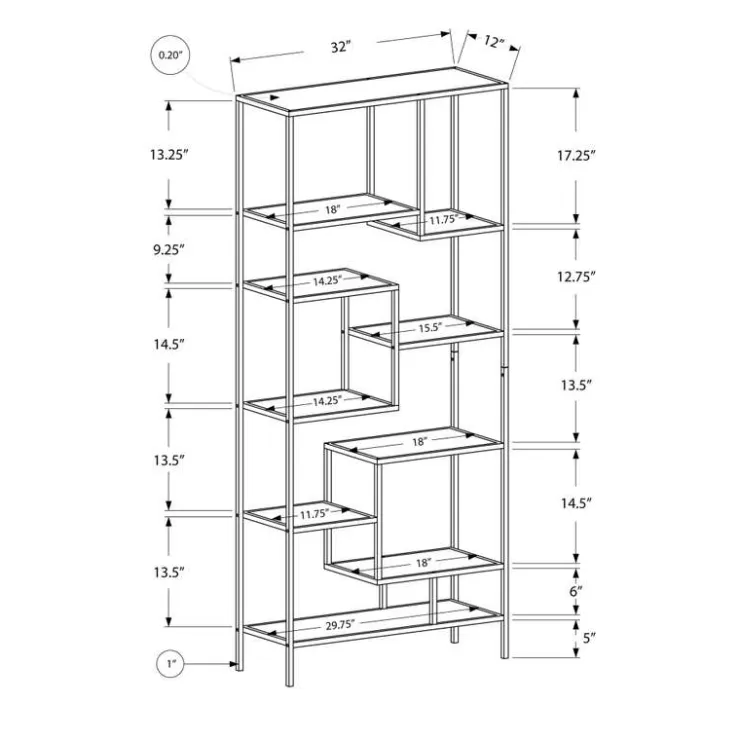 Monarch Bookcase - 72"h / metal with tempered glass - Silver Outlet