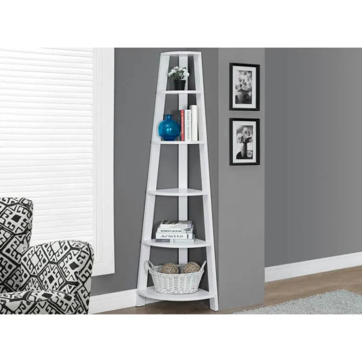 Monarch Bookcase - 72"h / corner accent etagere - White Hot