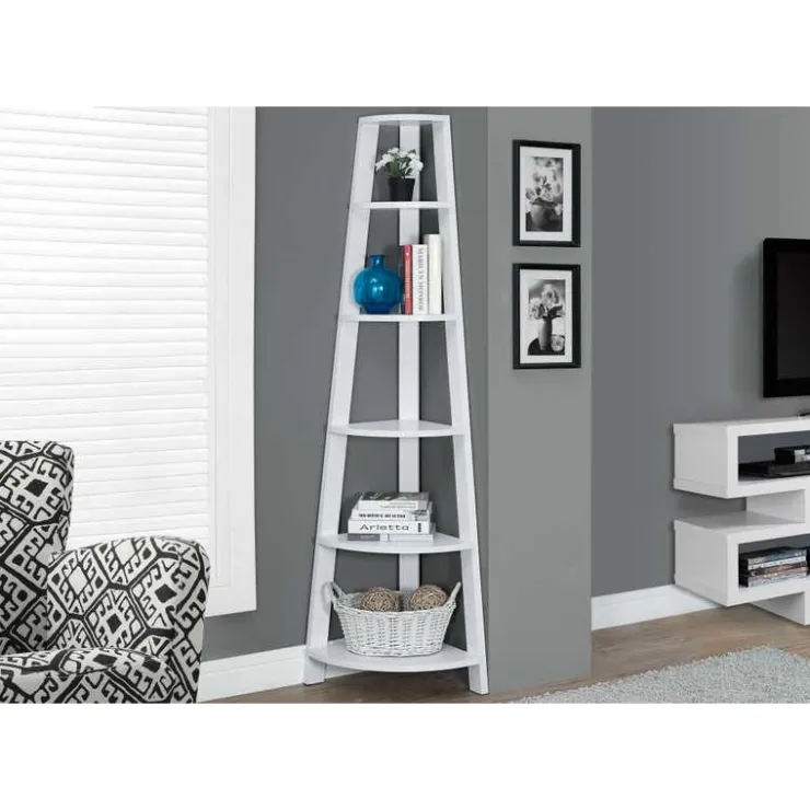 Monarch Bookcase - 72"h / corner accent etagere - White Hot