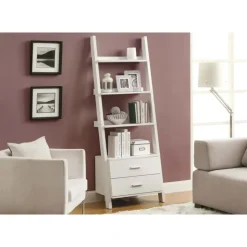 Monarch Bookcase - 69"h / white ladder with 2 storage drawers - Brown Hot