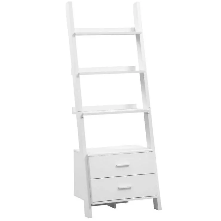Monarch Bookcase - 69"h / white ladder with 2 storage drawers - Brown Hot