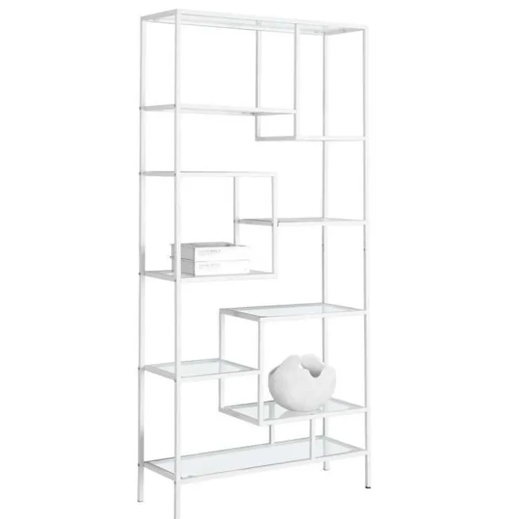 Monarch Bookcase - 72"h / metal with tempered glass - White New