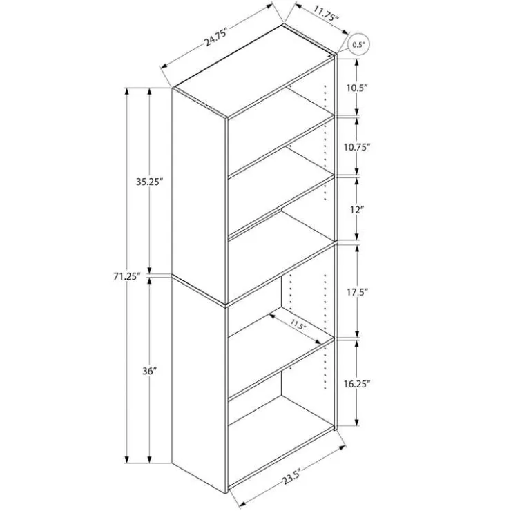 Monarch Bookcase - 72"h / with 5 shelves - White Discount