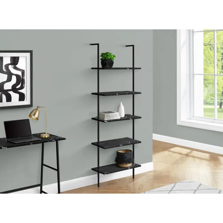 Monarch Bookcase - 72"h ladder marble / metal - Black Hot