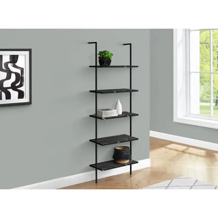 Monarch Bookcase - 72"h ladder marble / metal - Black Hot