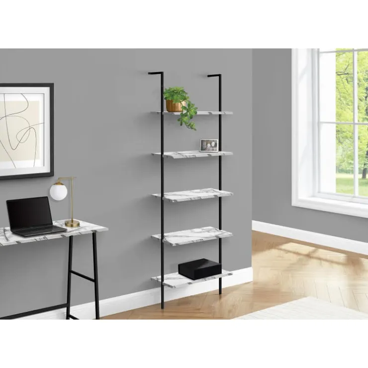 Monarch Bookcase - 72"h ladder marble / black metal - White Online