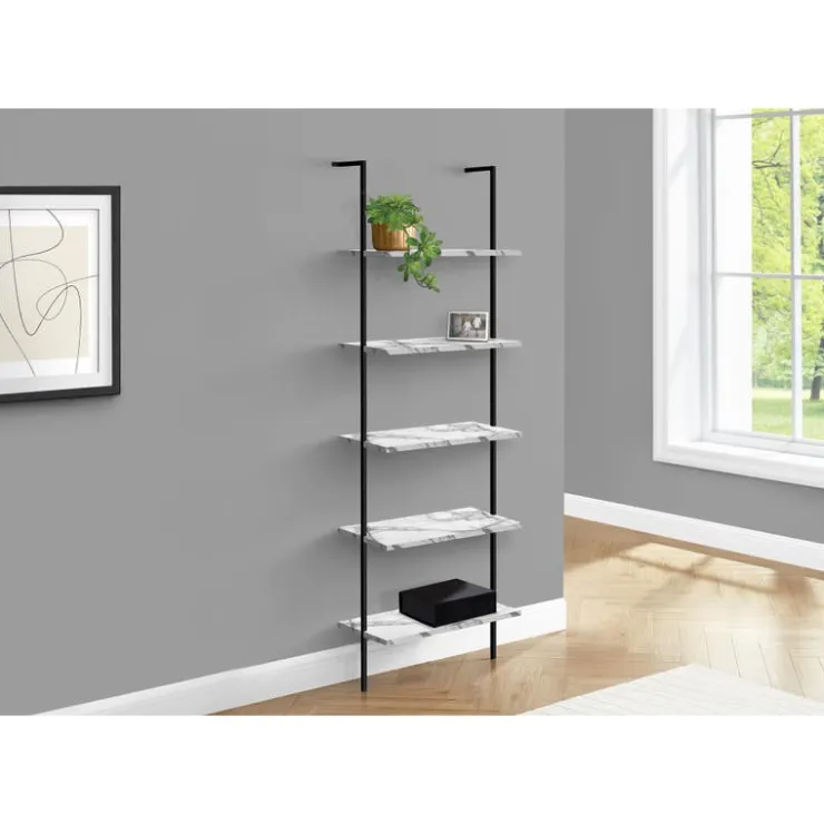 Monarch Bookcase - 72"h ladder marble / black metal - White Online