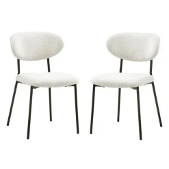 Bouclé Fabric Chairs (Set of 2) - White Sale