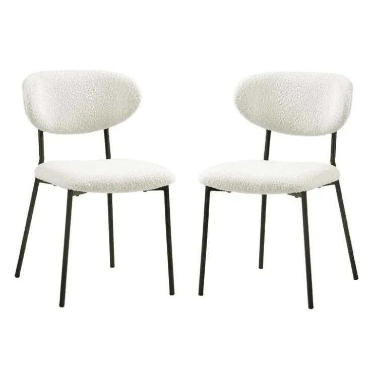 Bouclé Fabric Chairs (Set of 2) - White Sale