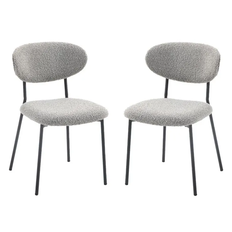 Bouclé Fabric Chairs (Set of 2) - Grey Light Grey Online