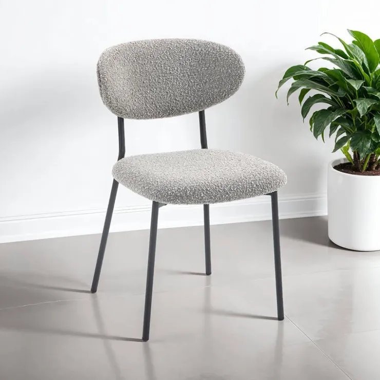 Bouclé Fabric Chairs (Set of 2) - Grey Light Grey Online