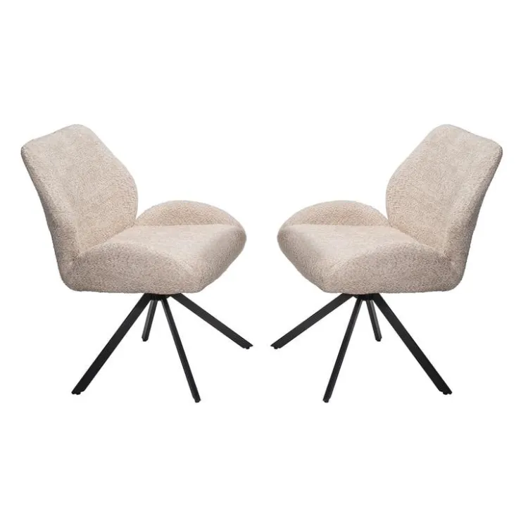 Bouclé Fabric Chairs with Low Arms (Set of 2) - Beige Online